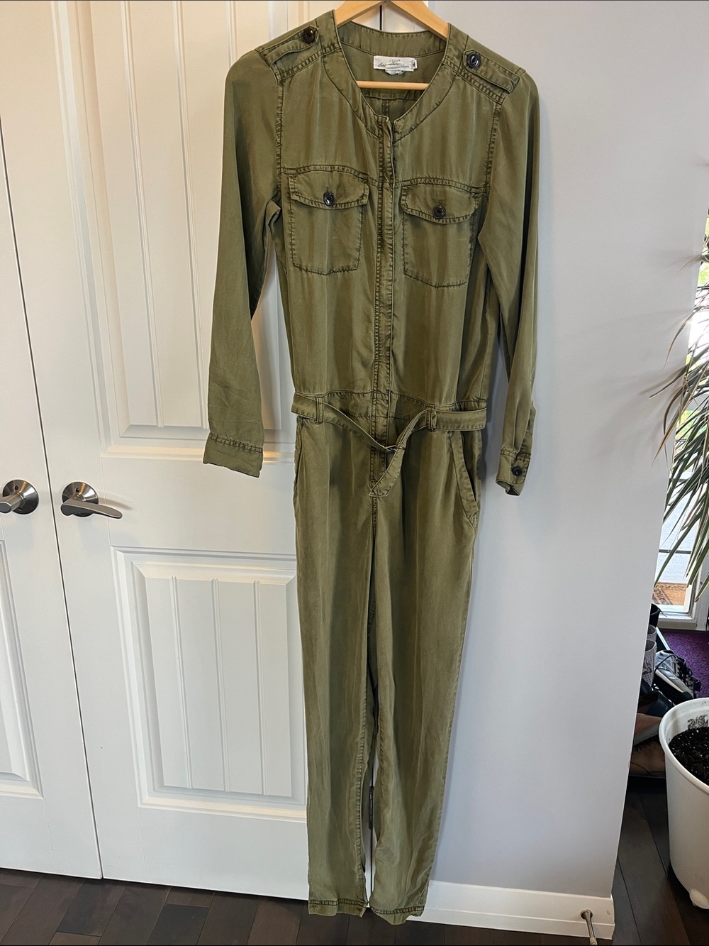 H&M Olive Green Long-Sleeve Utility Jumpsuit S